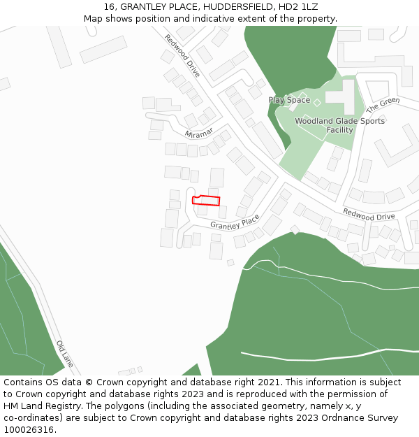 16, GRANTLEY PLACE, HUDDERSFIELD, HD2 1LZ: Location map and indicative extent of plot