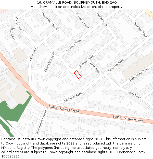 16, GRANVILLE ROAD, BOURNEMOUTH, BH5 2AQ: Location map and indicative extent of plot