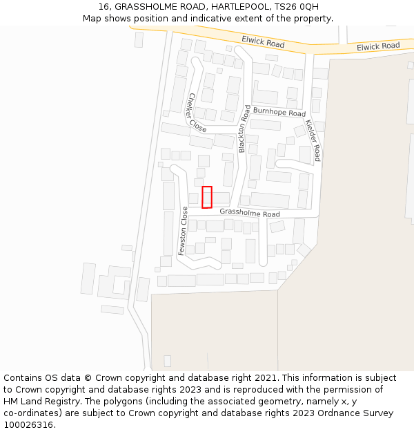 16, GRASSHOLME ROAD, HARTLEPOOL, TS26 0QH: Location map and indicative extent of plot
