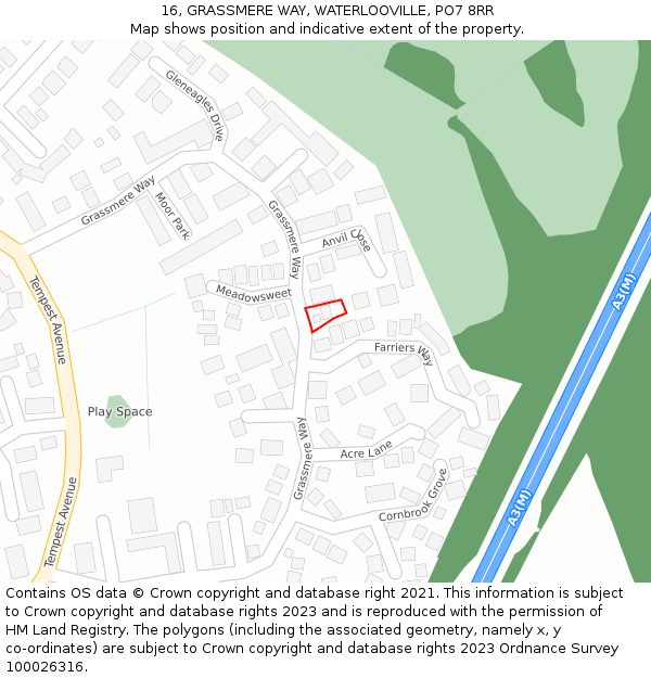 16, GRASSMERE WAY, WATERLOOVILLE, PO7 8RR: Location map and indicative extent of plot
