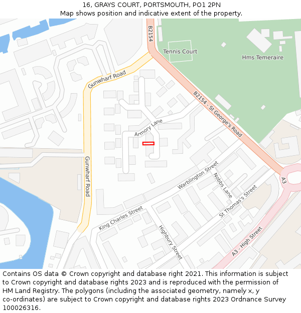 16, GRAYS COURT, PORTSMOUTH, PO1 2PN: Location map and indicative extent of plot