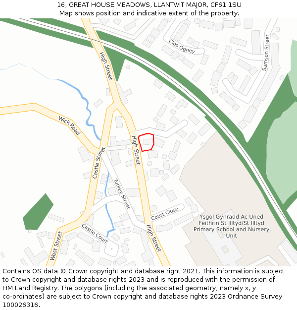 16, GREAT HOUSE MEADOWS, LLANTWIT MAJOR, CF61 1SU: Location map and indicative extent of plot