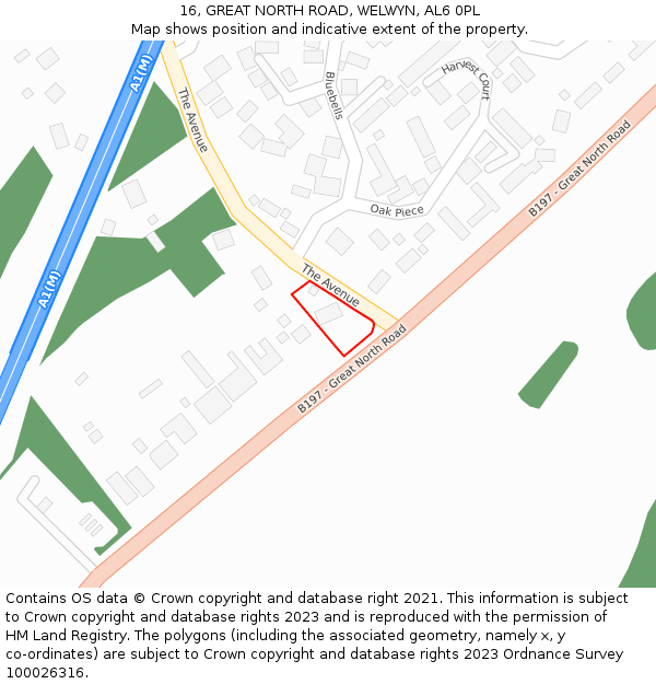 16, GREAT NORTH ROAD, WELWYN, AL6 0PL: Location map and indicative extent of plot