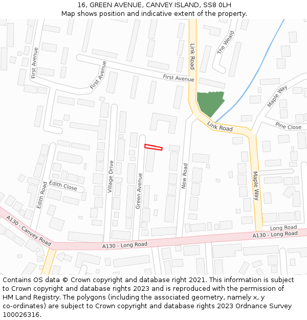 16, GREEN AVENUE, CANVEY ISLAND, SS8 0LH: Location map and indicative extent of plot