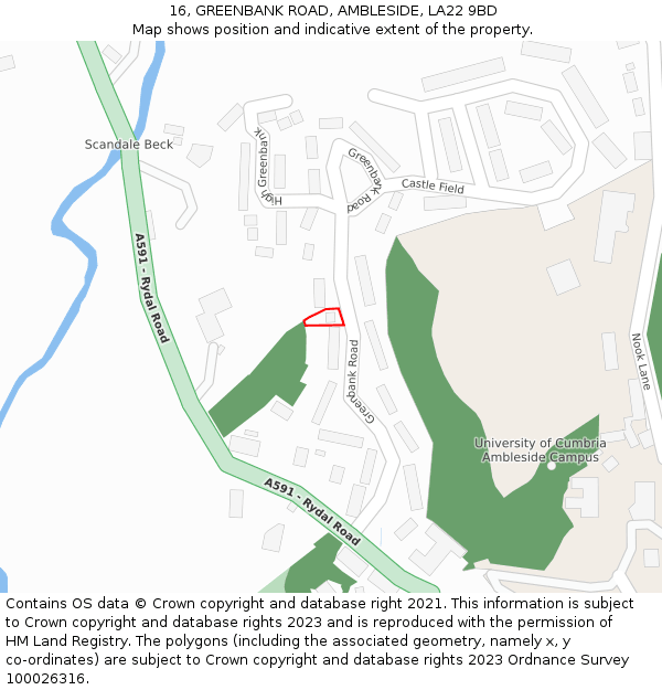 16, GREENBANK ROAD, AMBLESIDE, LA22 9BD: Location map and indicative extent of plot