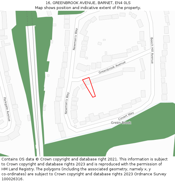 16, GREENBROOK AVENUE, BARNET, EN4 0LS: Location map and indicative extent of plot