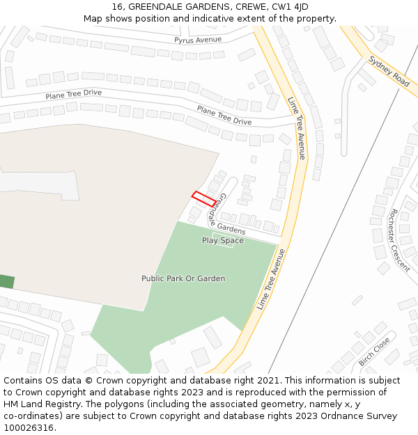 16, GREENDALE GARDENS, CREWE, CW1 4JD: Location map and indicative extent of plot