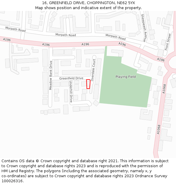 16, GREENFIELD DRIVE, CHOPPINGTON, NE62 5YX: Location map and indicative extent of plot