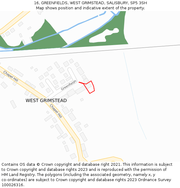 16, GREENFIELDS, WEST GRIMSTEAD, SALISBURY, SP5 3SH: Location map and indicative extent of plot