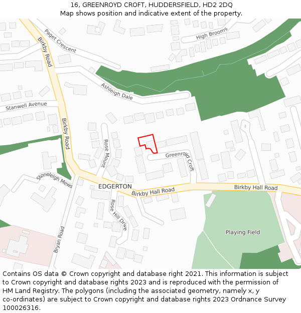 16, GREENROYD CROFT, HUDDERSFIELD, HD2 2DQ: Location map and indicative extent of plot