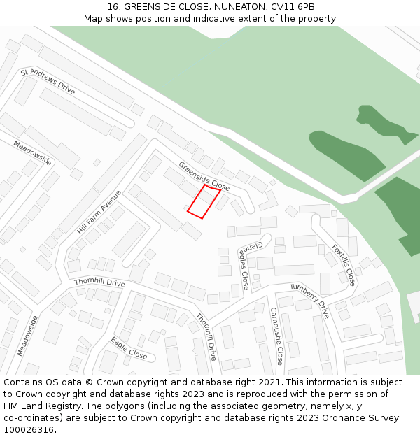 16, GREENSIDE CLOSE, NUNEATON, CV11 6PB: Location map and indicative extent of plot