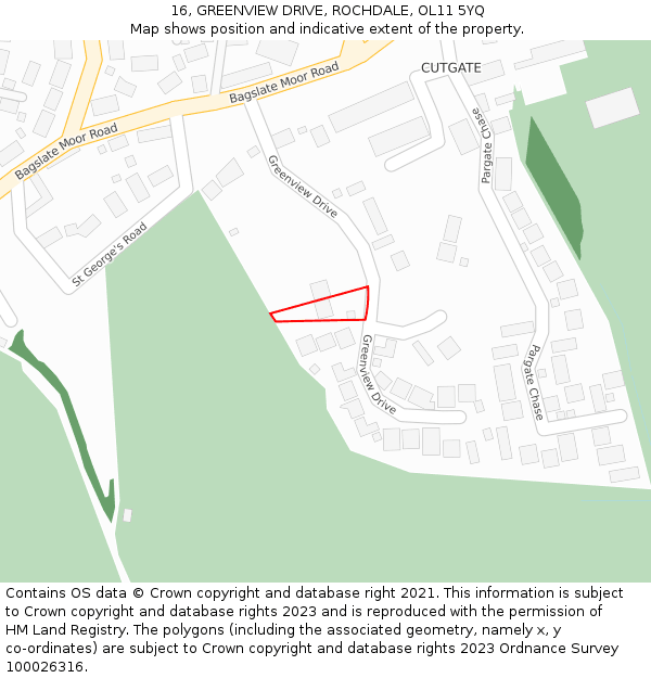 16, GREENVIEW DRIVE, ROCHDALE, OL11 5YQ: Location map and indicative extent of plot