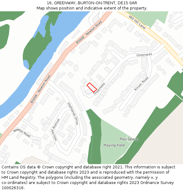 16, GREENWAY, BURTON-ON-TRENT, DE15 0AR: Location map and indicative extent of plot