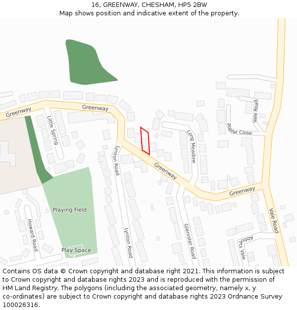 16, GREENWAY, CHESHAM, HP5 2BW: Location map and indicative extent of plot