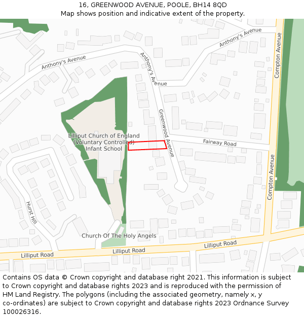 16, GREENWOOD AVENUE, POOLE, BH14 8QD: Location map and indicative extent of plot