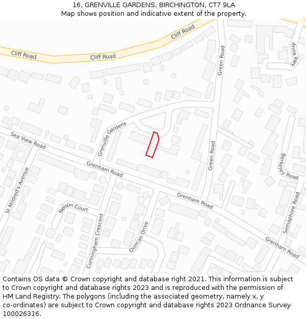 16, GRENVILLE GARDENS, BIRCHINGTON, CT7 9LA: Location map and indicative extent of plot