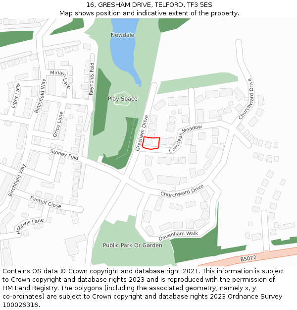 16, GRESHAM DRIVE, TELFORD, TF3 5ES: Location map and indicative extent of plot