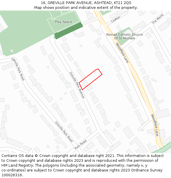 16, GREVILLE PARK AVENUE, ASHTEAD, KT21 2QS: Location map and indicative extent of plot