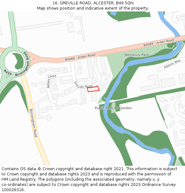 16, GREVILLE ROAD, ALCESTER, B49 5QN: Location map and indicative extent of plot