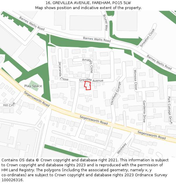 16, GREVILLEA AVENUE, FAREHAM, PO15 5LW: Location map and indicative extent of plot