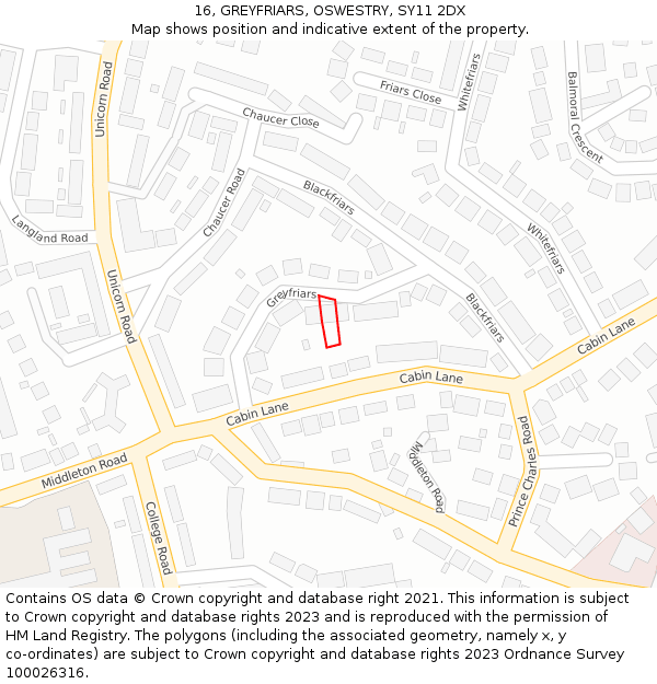 16, GREYFRIARS, OSWESTRY, SY11 2DX: Location map and indicative extent of plot