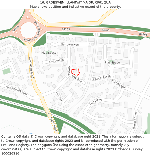 16, GROESWEN, LLANTWIT MAJOR, CF61 2UA: Location map and indicative extent of plot