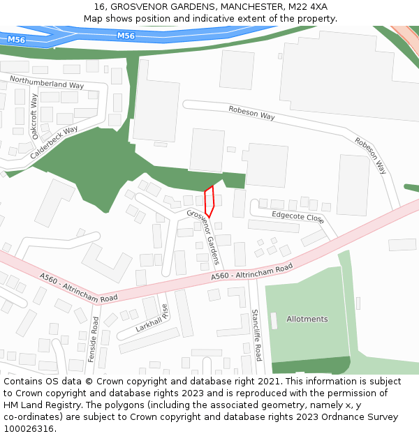 16, GROSVENOR GARDENS, MANCHESTER, M22 4XA: Location map and indicative extent of plot