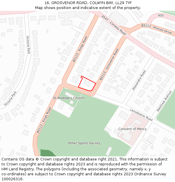 16, GROSVENOR ROAD, COLWYN BAY, LL29 7YF: Location map and indicative extent of plot