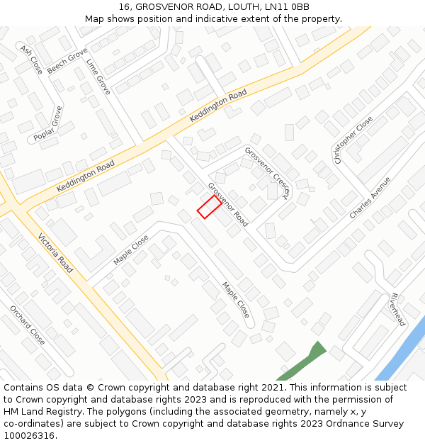 16, GROSVENOR ROAD, LOUTH, LN11 0BB: Location map and indicative extent of plot