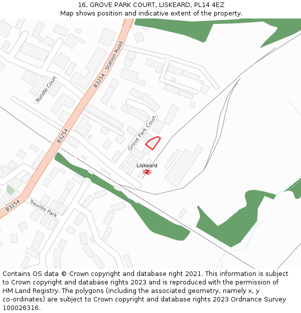 16, GROVE PARK COURT, LISKEARD, PL14 4EZ: Location map and indicative extent of plot