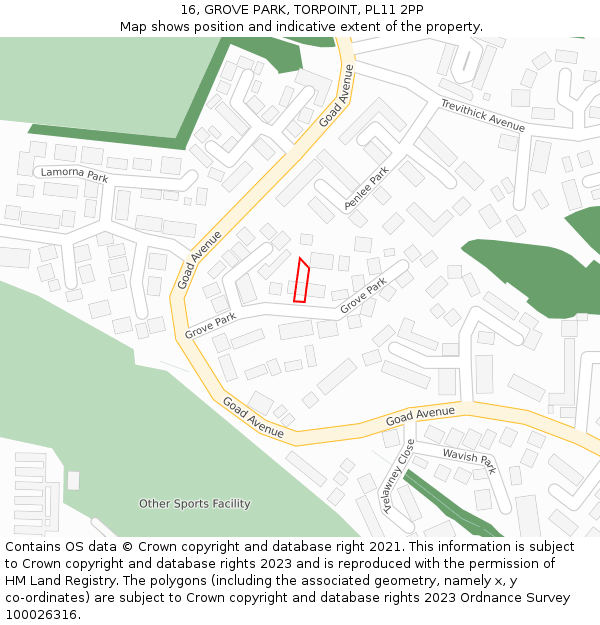 16, GROVE PARK, TORPOINT, PL11 2PP: Location map and indicative extent of plot