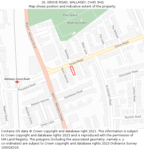 16, GROVE ROAD, WALLASEY, CH45 3HQ: Location map and indicative extent of plot