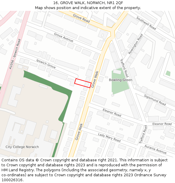 16, GROVE WALK, NORWICH, NR1 2QF: Location map and indicative extent of plot