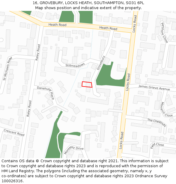 16, GROVEBURY, LOCKS HEATH, SOUTHAMPTON, SO31 6PL: Location map and indicative extent of plot