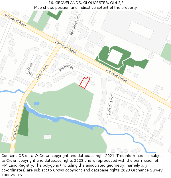 16, GROVELANDS, GLOUCESTER, GL4 3JF: Location map and indicative extent of plot