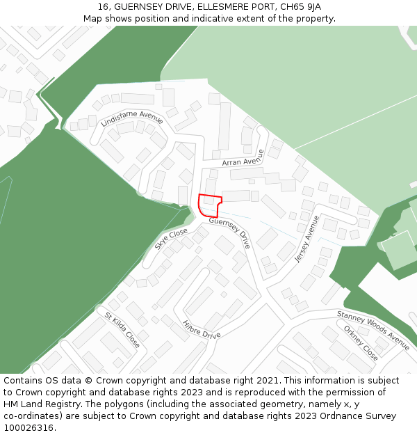 16, GUERNSEY DRIVE, ELLESMERE PORT, CH65 9JA: Location map and indicative extent of plot