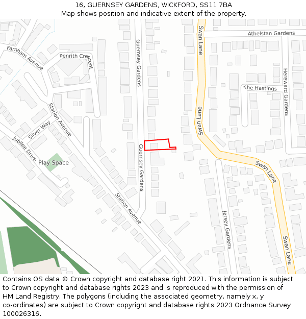 16, GUERNSEY GARDENS, WICKFORD, SS11 7BA: Location map and indicative extent of plot