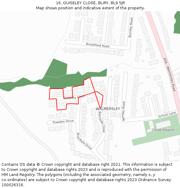 16, GUISELEY CLOSE, BURY, BL9 5JR: Location map and indicative extent of plot