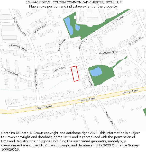 16, HACK DRIVE, COLDEN COMMON, WINCHESTER, SO21 1UF: Location map and indicative extent of plot