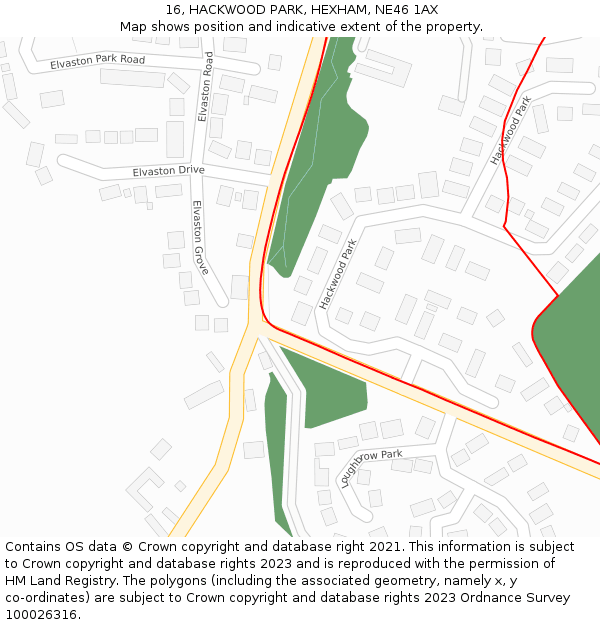 16, HACKWOOD PARK, HEXHAM, NE46 1AX: Location map and indicative extent of plot