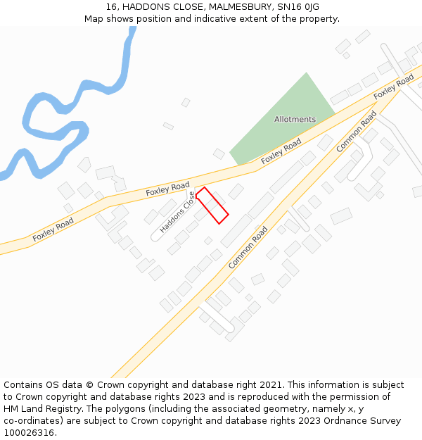 16, HADDONS CLOSE, MALMESBURY, SN16 0JG: Location map and indicative extent of plot