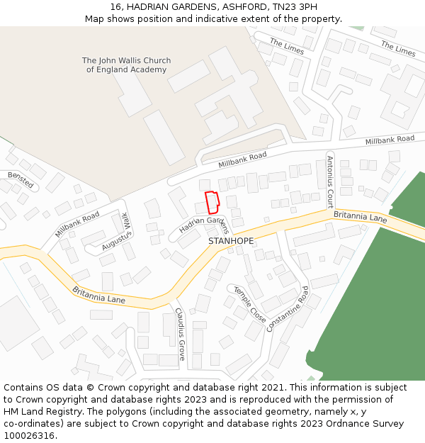 16, HADRIAN GARDENS, ASHFORD, TN23 3PH: Location map and indicative extent of plot
