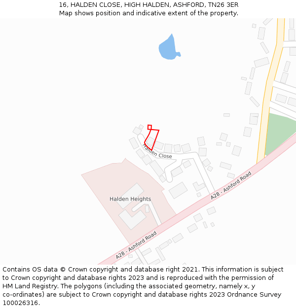 16, HALDEN CLOSE, HIGH HALDEN, ASHFORD, TN26 3ER: Location map and indicative extent of plot