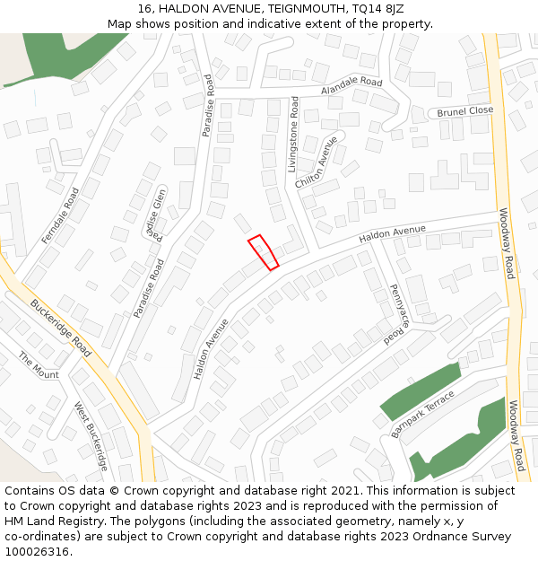16, HALDON AVENUE, TEIGNMOUTH, TQ14 8JZ: Location map and indicative extent of plot