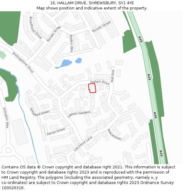 16, HALLAM DRIVE, SHREWSBURY, SY1 4YE: Location map and indicative extent of plot