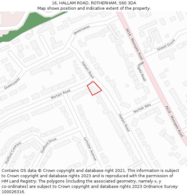 16, HALLAM ROAD, ROTHERHAM, S60 3DA: Location map and indicative extent of plot