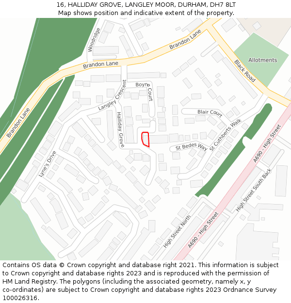 16, HALLIDAY GROVE, LANGLEY MOOR, DURHAM, DH7 8LT: Location map and indicative extent of plot