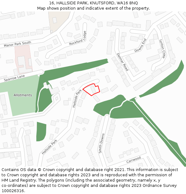 16, HALLSIDE PARK, KNUTSFORD, WA16 8NQ: Location map and indicative extent of plot