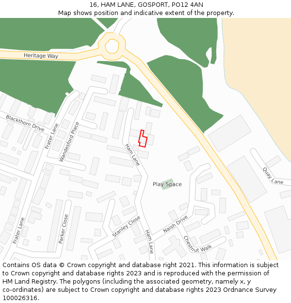 16, HAM LANE, GOSPORT, PO12 4AN: Location map and indicative extent of plot