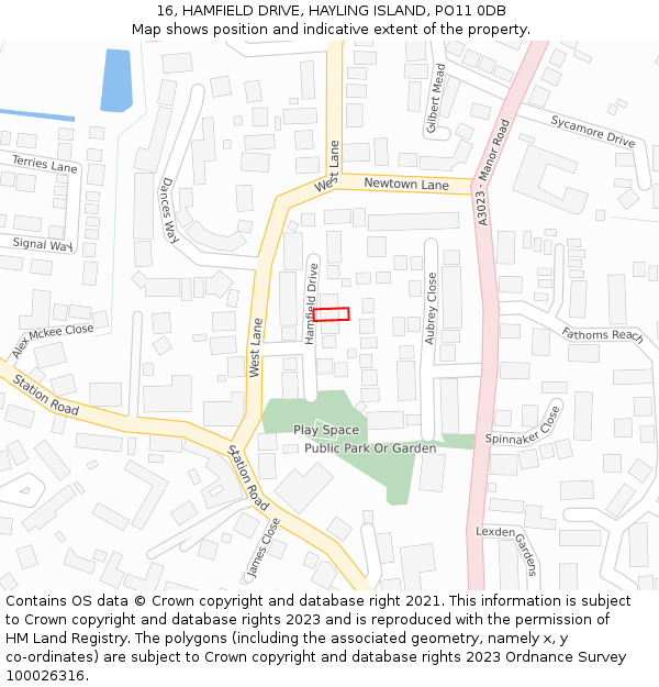 16, HAMFIELD DRIVE, HAYLING ISLAND, PO11 0DB: Location map and indicative extent of plot